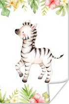 Poster Zebra - Jungle - Bloemen - Planten - 60x90 cm