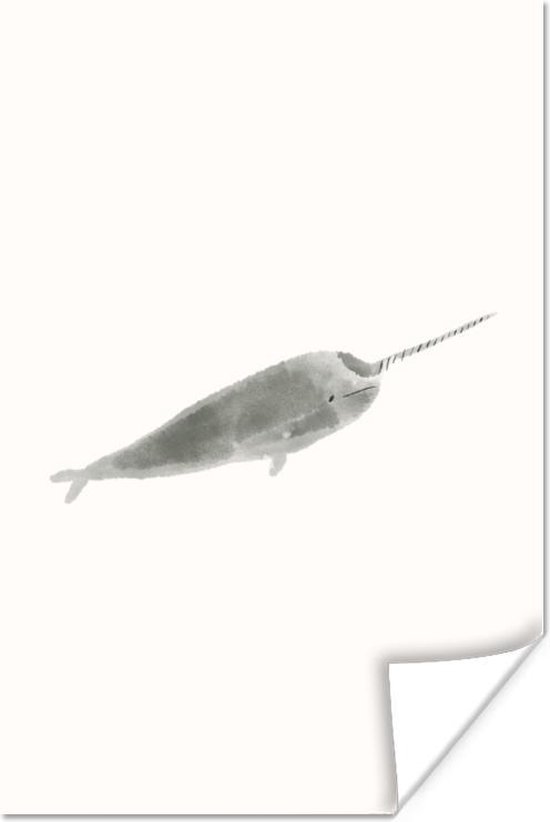 Poster Narval - Animaux aquatiques marins - Aquarelle - 80x120 cm