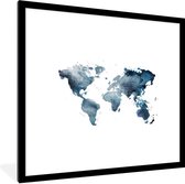 Fotolijst incl. Poster - Wereldkaart - Waterverf - Blauw - 40x40 cm - Posterlijst