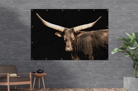 Muurdecoratie Koe - Watussi - Afrika - 180x120 cm - Tuinposter - Tuindoek - Buitenposter