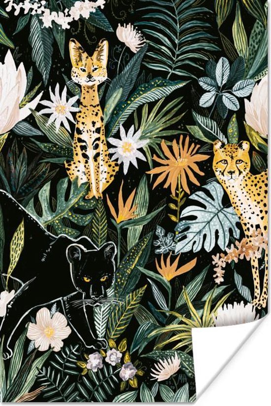 Poster Jungle - Planten - Panter - 60x90 cm