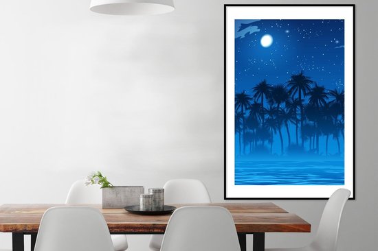 Fotolijst incl. Poster - Sterrenhemel - Palmboom - Zee - 80x120 cm - Posterlijst