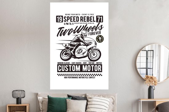 Affiche Moto - Homme - Vintage - Dessin - 120x180 cm XXL - Cadeau Vaderdag - Cadeau - Cadeau pour lui - Astuce - Homme