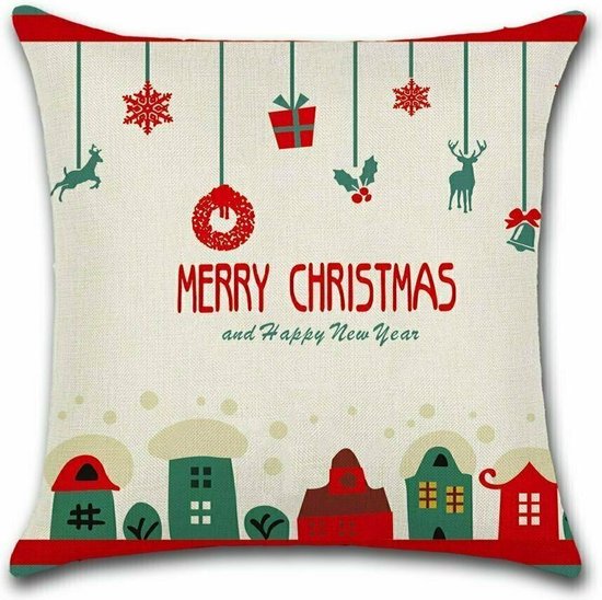 Kussenhoes Merry Christmas - Vrolijk Design - Kussenhoes - Kerst - 45x45 cm - Sierkussen - Polyester