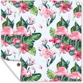 Posters de jardin Flamingo - Fleurs - Feuilles - Motif - 50x50 cm - Toile de jardin - Affiche extérieure