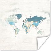 Poster Wereldkaart - Kleuren - Wit - 100x100 cm XXL