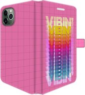 iPhone 11 Pro Hoesje -  Pasjeshouder Telefoon  - Portemonneehoesje - Met Quote - Vibin - Roze