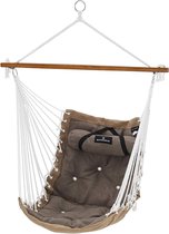 SONGMICS hangstoel met kussen, XL apenschommel met bekleding, hangstoel met bamboestok, 70 x 120 cm, tot 200 kg draagvermogen, binnen en buiten, bruingrijs GDC46CG
