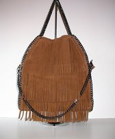 Sale! TASvanTESS Suedeleren IT BAG schoudertas franje cognac Large