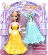 prinses met extra jurk blauw/geel 14 cm 2-delig