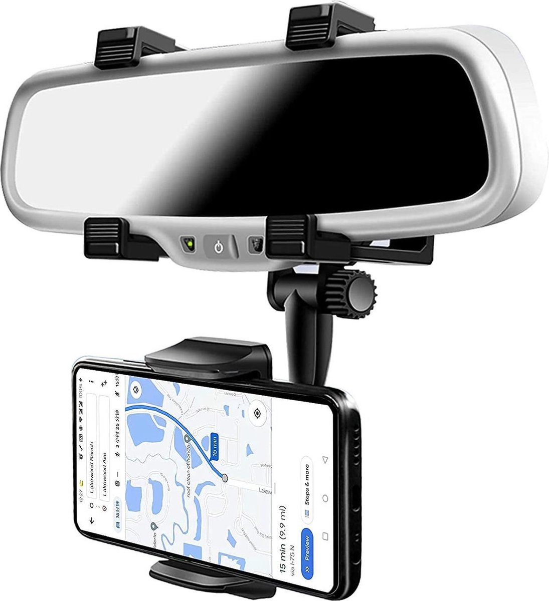 Telefoonhouder met Klemmen voor aan de binnenspiegel auto car iPhone Samsung Smartphones - Telefoon houder onder de spiegel van de auto