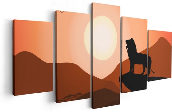 Artaza Canvas Schilderij Vijfluik Lion King - Silhouet Van Een Leeuw - 100x50 - Foto Op Canvas - Canvas Print