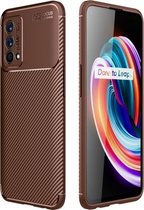 Voor OPPO Realme Q3 Pro 5G Carnaval-versie Koolstofvezeltextuur Schokbestendig TPU-hoesje (bruin)