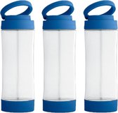 3x Stuks glazen waterfles/drinkfles met blauwe kunststof schroefdop en smartphone houder 390 ml - Sportfles - Bidon