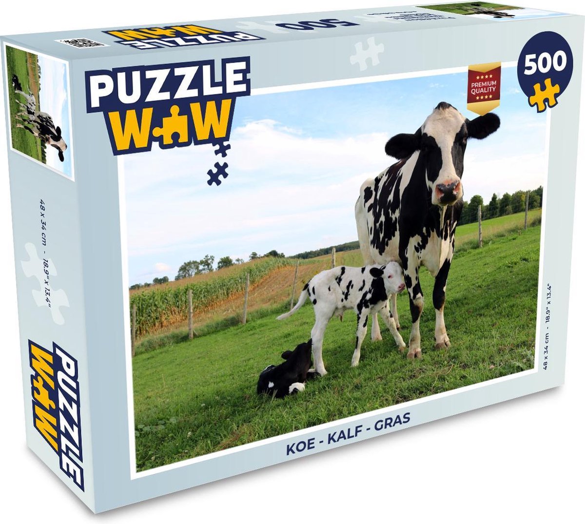 Afbeelding van product PuzzleWow  Puzzel Koe - Kalf - Dieren - Gras - Legpuzzel - Puzzel 500 stukjes