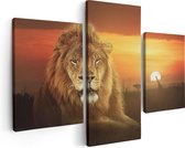 Artaza Canvas Schilderij Drieluik Leeuw In De Savanne - Zonsondergang - 90x60 - Foto Op Canvas - Canvas Print
