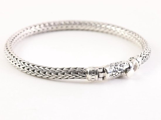 Bracelet serpent traditionnel en argent avec fermoir décoré - tour de poignet 17,5 cm