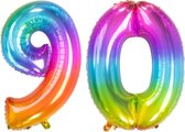 De Ballonnenkoning - Folieballon Cijfer 90 Yummy Gummy Rainbow - 86 cm