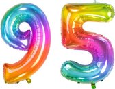 De Ballonnenkoning - Folieballon Cijfer 95 Yummy Gummy Rainbow - 86 cm