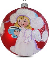 Fairy Glass - Engel met kopje thee - Handbeschilderde Kerstbal - Mond geblazen glas - 8cm