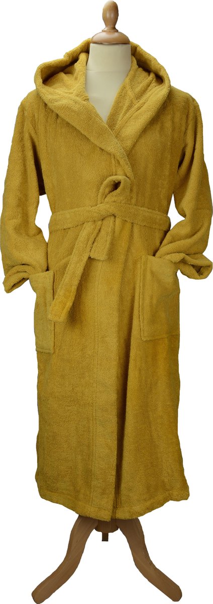ARTG® Robezz - Badjas met Capuchon - 100% Katoen - Badstof - Donker Geel - Mustard - Maat S/M