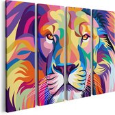 Artaza Peinture Sur Toile Quadriptyque Lion Coloré - Tête De Lion - Abstrait - 80x60 - Photo Sur Toile - Impression Sur Toile