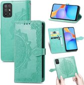 Voor Honor Play 5T Mandala Bloem Reliëf Horizontale Flip Lederen Case met Beugel / Kaartsleuf / Portemonnee / Lanyard (Groen)