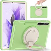 Voor Samsung Galaxy Tab S7+/S7 FE 12,4 inch T970 Schokbestendige TPU + pc-beschermhoes met 360 graden rotatie opvouwbare handgreephouder en pensleuf (matcha groen)