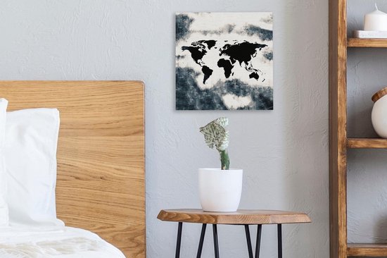 Peintures Toile Wereldkaart - Bois - Zwart - 20x20 cm - Décoration murale
