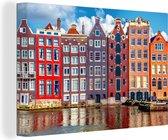 Canvas Schilderij Grachtenpanden - Water - Amsterdam - 60x40 cm - Wanddecoratie
