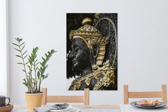 Tableau sur toile Bouddha - Visage - Or - 60x90 cm - Décoration murale