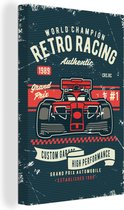 Canvas Schilderij Raceauto - Racebaan - Vintage - Tekening - 20x30 cm - Wanddecoratie - Vaderdag cadeau - Geschenk - Cadeautje voor hem - Tip - Mannen