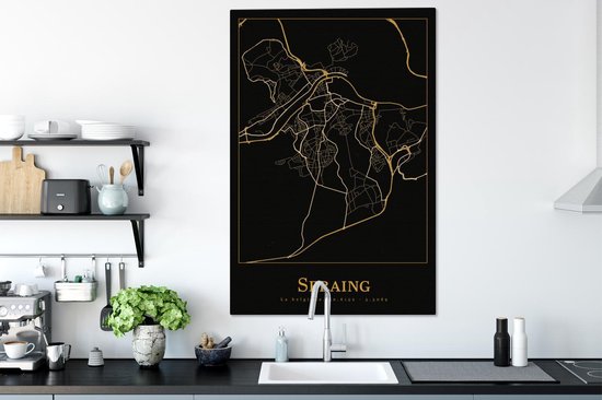 Toile Peinture Carte - Seraing - Or - Zwart - 80x120 cm - Décoration murale