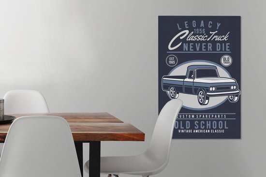 Tableau sur toile Truck - Rétro - Dessin - 40x60 cm - Décoration murale - Cadeau Vaderdag - Cadeau - Cadeau pour lui - Astuce - Homme