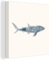 Canvas Schilderij Haai - Zee - Aquarel - Illustratie - 20x20 cm - Wanddecoratie