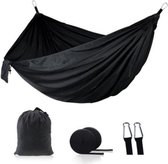 Draagbare lichtgewicht nylon parachute dubbele hangmat. 270*140 cm - 210T nylon parachute - Zwart - Black Hammock