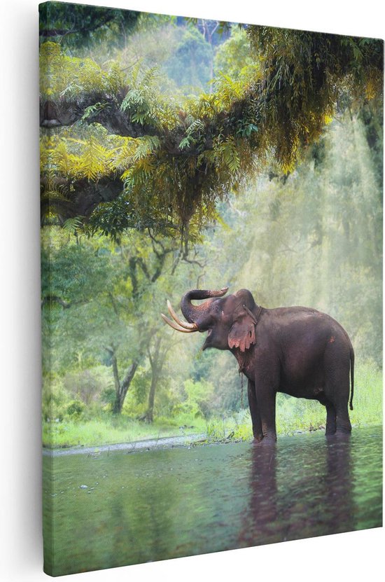 Artaza - Canvas Schilderij - Vrolijke Olifant In Het Water - Foto Op Canvas - Canvas Print