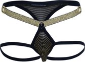 Andrew Christian Glam Stripe Thong - Maat M - Heren String - Mannen Ondergoed - Zwart/Goud