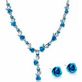 Sieraden set- ketting- oorknopjes- blauw-Charme Bijoux