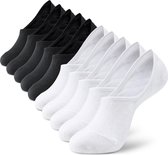Witte en Zwarte Onzichtbare Lage Sokken met Siliconen Grip - Heren, Dames, Unisex - 10 Paar - Wit/Zwart - Elastisch en Ademend - Monfoot