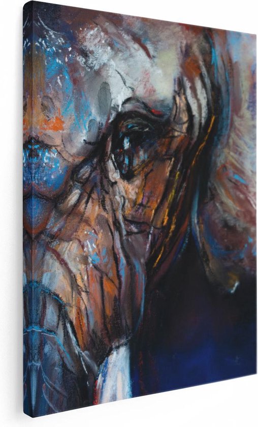 Artaza Canvas Schilderij Getekende Olifant Van Dichtbij - Abstract - 60x80 - Foto Op Canvas - Canvas Print