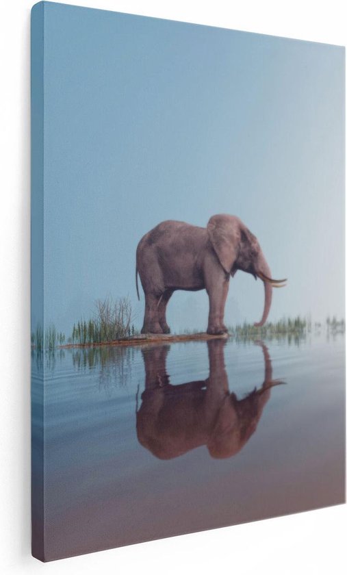 Artaza - Canvas Schilderij - Olifant Bij Het Water - Foto Op Canvas - Canvas Print