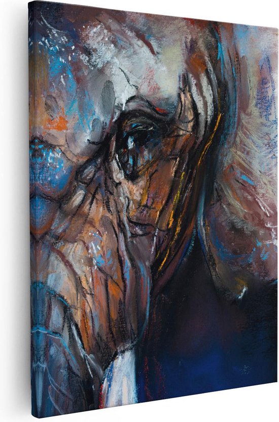 Artaza Canvas Schilderij Getekende Olifant Van Dichtbij - Abstract - 80x100 - Groot - Foto Op Canvas - Canvas Print