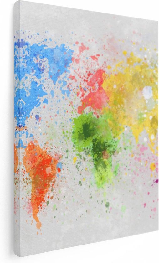 Artaza - Canvas Schilderij - Wereldkaart Met Verfvlekken - Abstract - Foto Op Canvas - Canvas Print