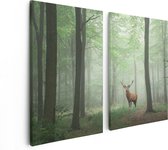 Artaza Canvas Schilderij Tweeluik Hert In Bos - 80x60 - Foto Op Canvas - Canvas Print
