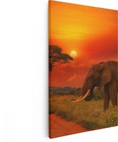 Artaza Canvas Schilderij Olifant In Het Wild Tijdens Zonsondergang - 80x120 - Groot - Foto Op Canvas - Canvas Print