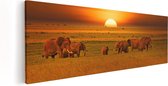 Artaza Canvas Schilderij Olifanten In Het Wild - Zonsondergang - 90x30 - Foto Op Canvas - Canvas Print