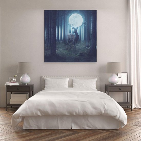 Artaza - Peinture sur toile - Cerf dans les bois pendant la pleine lune - 90 x 90 - Groot - Photo sur toile - Impression sur toile