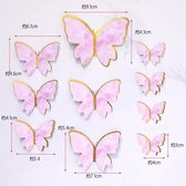 Cake topper - Decoratie - Vlinders met prikkers - Taartversiering - 10 stuks - Goud/Roze