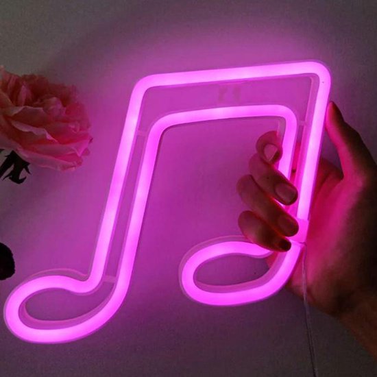 DW4Trading® Neon Led lamp USB-batterij muzieknoot roze
